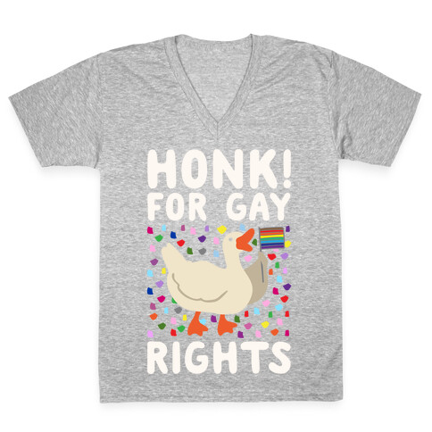 Honk For Gay Rights White Print V-Neck Tee Shirt