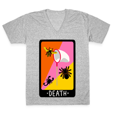 Creepy Creature Death Card V-Neck Tee Shirt