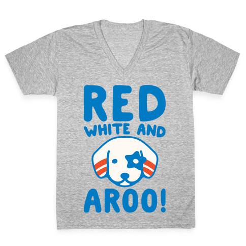 Red White and Aroo White Print V-Neck Tee Shirt