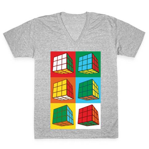 Rubix Cubes Pattern V-Neck Tee Shirt