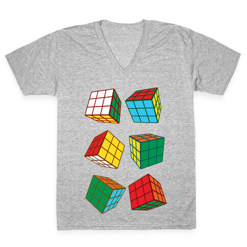 Rubix Cubes Pattern V-Neck Tee Shirt