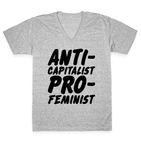 Anti-Capitalist Pro-Feminist V-Neck Tee Shirt