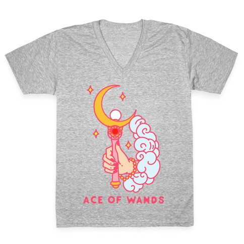 Ace of Wands Crescent Wand V-Neck Tee Shirt