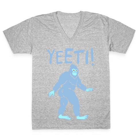 Yeeti Yeti Parody White Print V-Neck Tee Shirt
