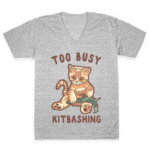Too Busy Kitbashing Kitten V-Neck Tee Shirt