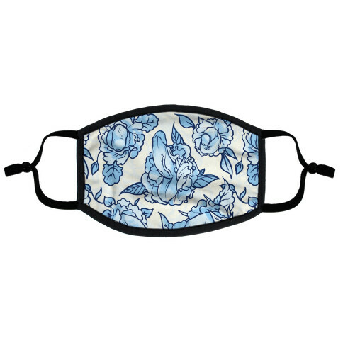 Floral Penis Pattern Blue Flat Face Mask