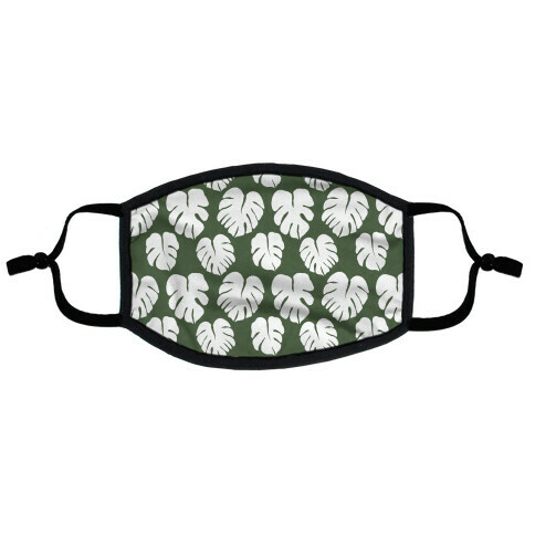 Monstera Simple Boho Pattern Green and White Flat Face Mask