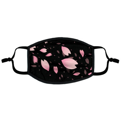 Cherry Blossom Petals (Black) Flat Face Mask