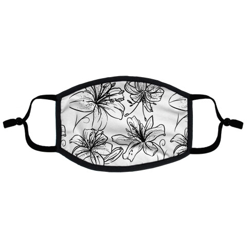 Black and White Tiger Lillies Pattern on White Flat Face Mask