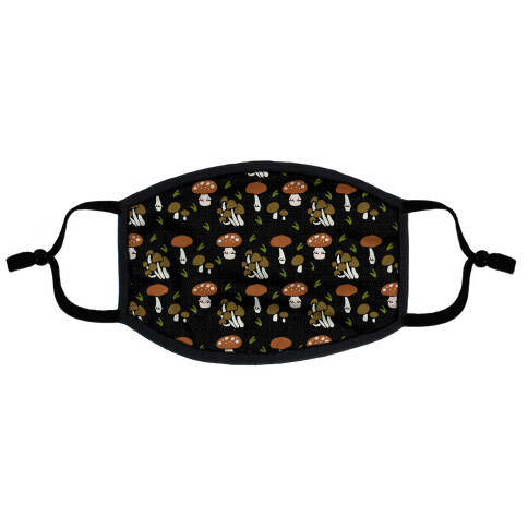 Forest Mushroom Boho Pattern Black Flat Face Mask