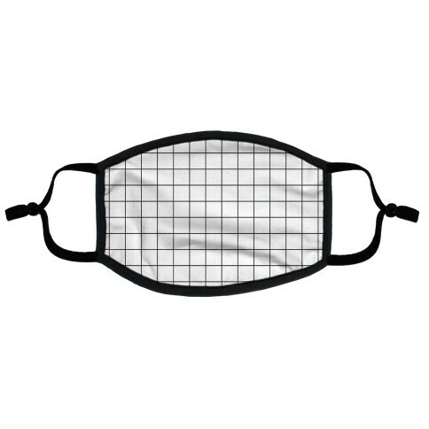 Black and White Black Line Grid Design Flat Face Mask