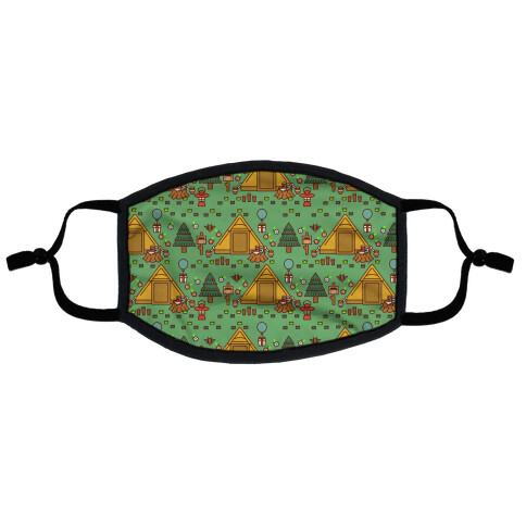 Yellow Tent Glamping Pattern Green Flat Face Mask