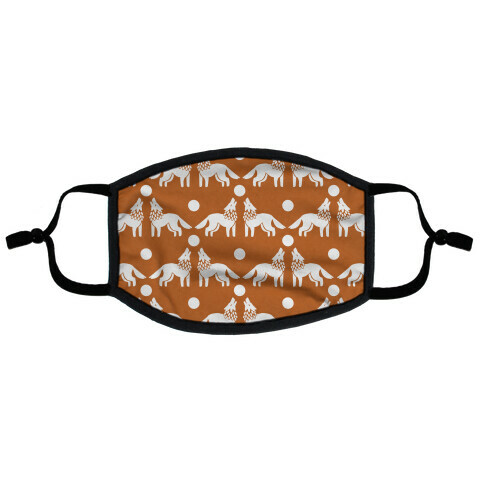 Wolves Howling at Moon Boho Pattern Rust Flat Face Mask