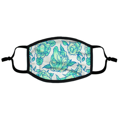 Floral Penis Pattern Teal Flat Face Mask