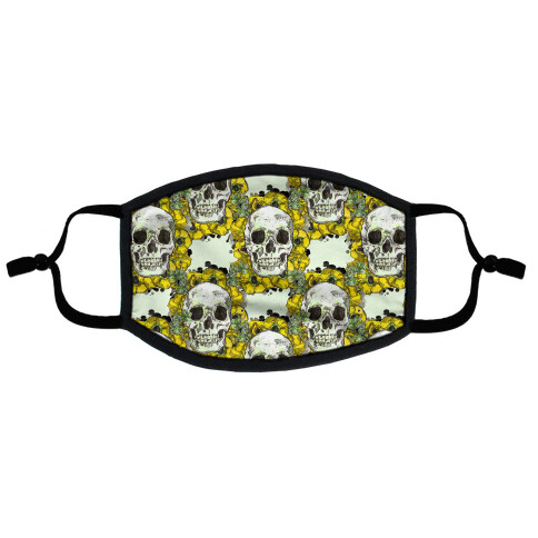 Skull on a Bed of Poppies Pattern Yellow Flat Face Mask