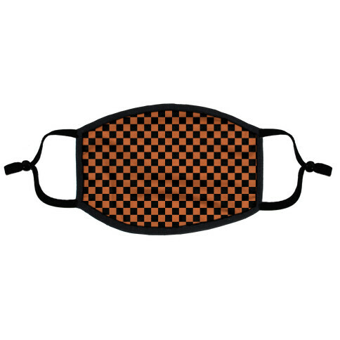 Checkered Black and Rust Orange Flat Face Mask