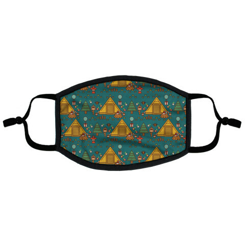 Yellow Tent Glamping Pattern Teal Flat Face Mask