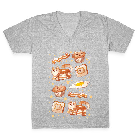 Breakfast Cats V-Neck Tee Shirt