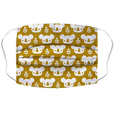 Koala and Eucalyptus Boho Pattern Mustard Yellow Accordion Face Mask