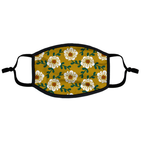 Retro Flowers and Vines Mustard Yellow Flat Face Mask