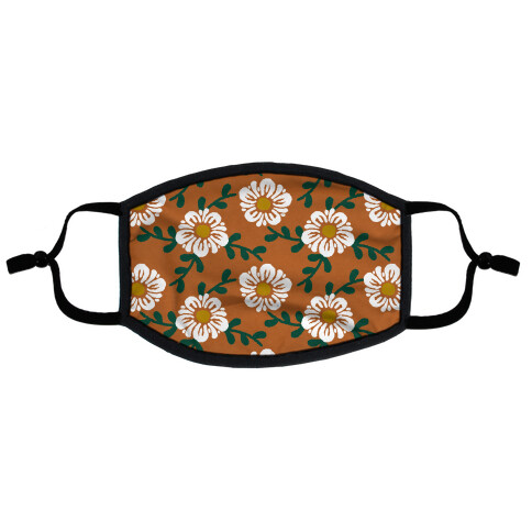 Retro Flowers and Vines Rust Orange Flat Face Mask