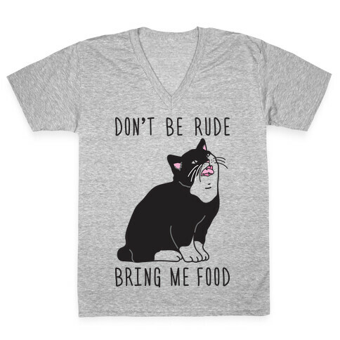 Don't Be Rude, Bring Me Food Cat V-Neck Tee Shirt