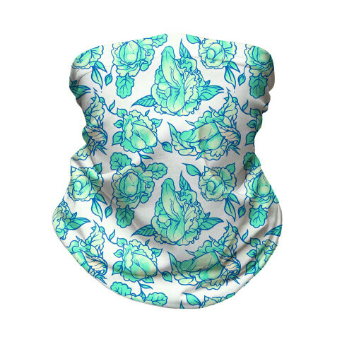 Floral Penis Pattern Teal Neck Gaiter