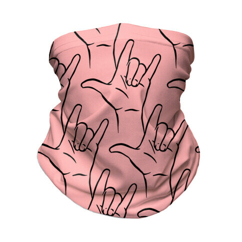 Love Hand Sign Pattern Pink Neck Gaiter