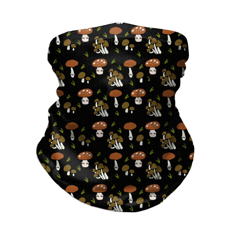 Forest Mushroom Boho Pattern Black Neck Gaiter