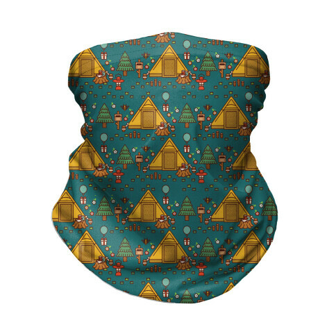 Yellow Tent Glamping Pattern Teal Neck Gaiter