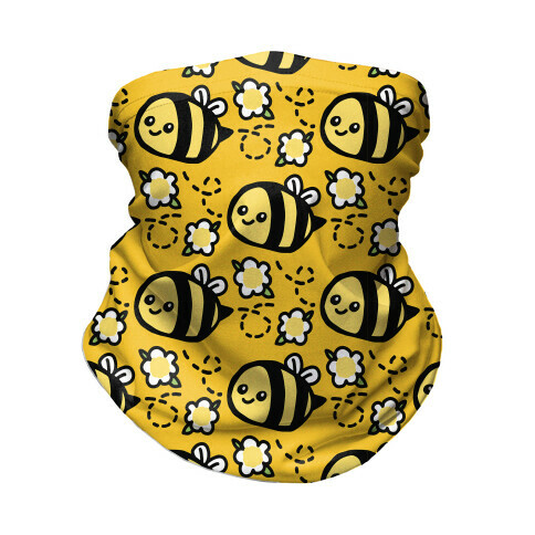 Cute Bumble Bee and Flower Pattern Neck Gaiter