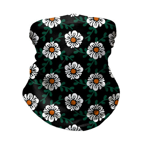 Retro Flowers and Vines Black Neck Gaiter