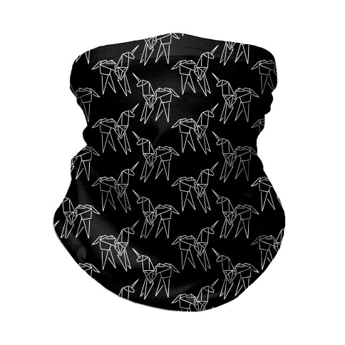 Origami Unicorn Pattern Black and White Neck Gaiter