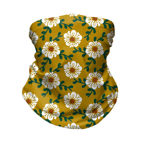 Retro Flowers and Vines Mustard Yellow Neck Gaiter