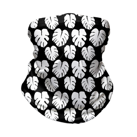 Monstera Simple Boho Pattern Black and White Neck Gaiter