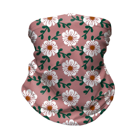 Retro Flowers and Vines Dusty Pink Neck Gaiter