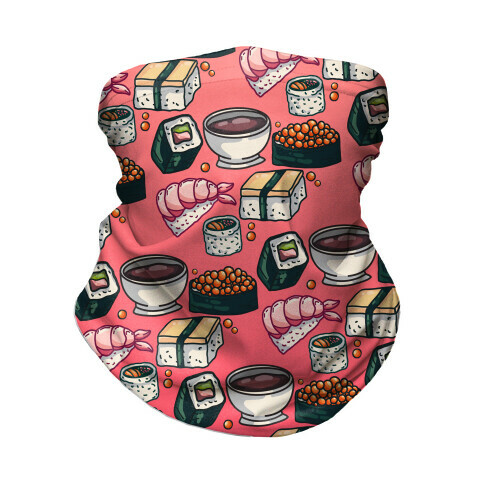 Red Sushi Pattern Neck Gaiter