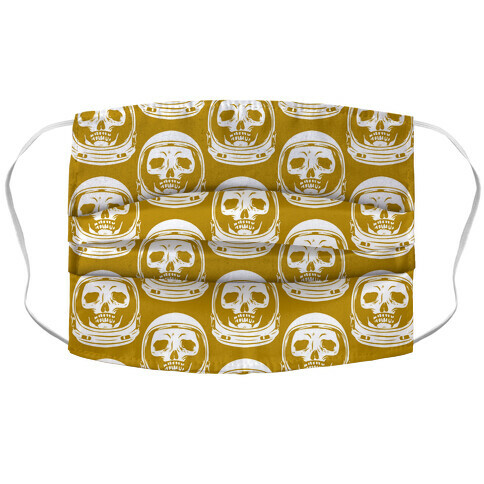 Skulls in Astronaut Pattern Mustard Yellow Accordion Face Mask