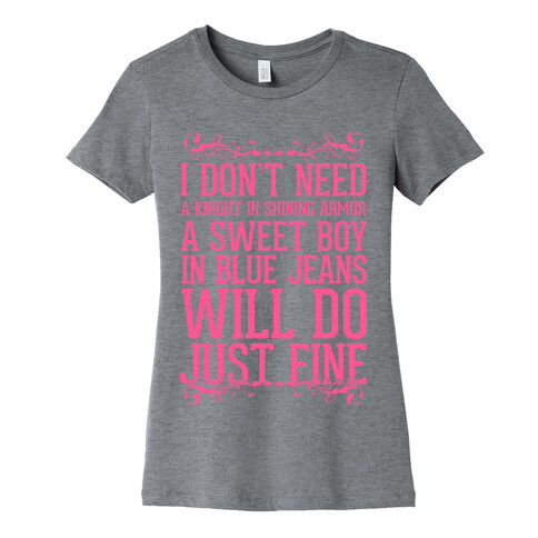 I Don't Need A Knight In Shining Armor A Sweet Boy In Blue Jeans Will Do Just Fine Womens T-Shirt