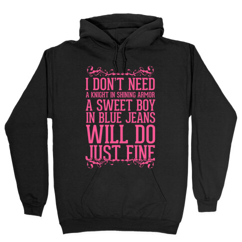 I Don't Need A Knight In Shining Armor A Sweet Boy In Blue Jeans Will Do Just Fine Hooded Sweatshirt