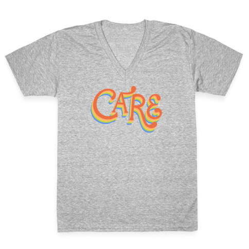 Care Retro Lettering V-Neck Tee Shirt