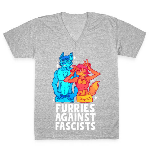 Furries Against Fascists V-Neck Tee Shirt
