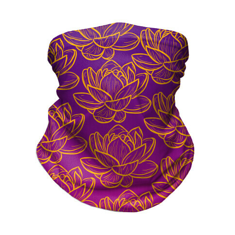 Purple and Gold Lotuses Pattern Neck Gaiter