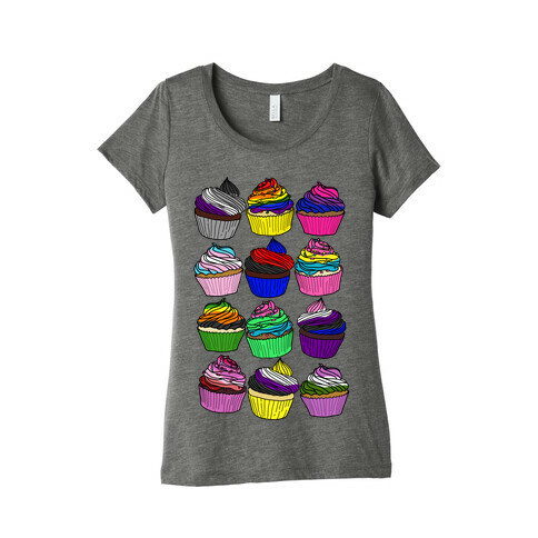 LGBTQ+ Cartoon Cupcakes Womens T-Shirt