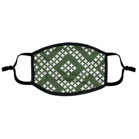 Little Cross Pattern Chive Green Flat Face Mask