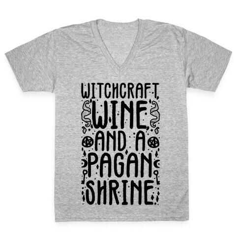 Witchcraft, Wine, and a Pagan Shrine V-Neck Tee Shirt