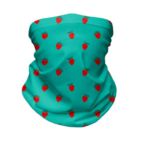 Dainty Strawberry Pattern Aqua Neck Gaiter