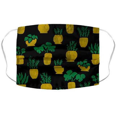 Watercolor Houseplants Pattern Black Accordion Face Mask