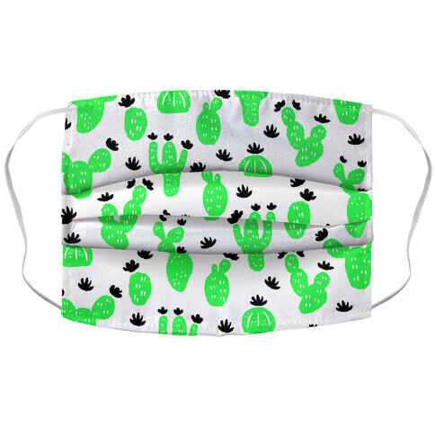 Neon Cacti Pattern White Accordion Face Mask