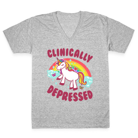 Clinically Depressed Unicorn V-Neck Tee Shirt